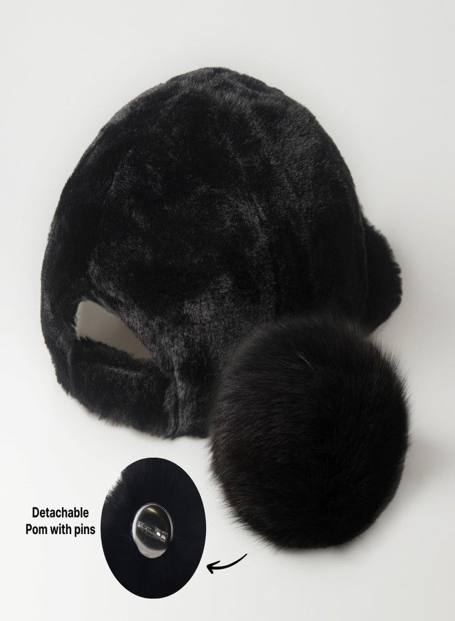 CHOK.LIDS Everyday Winter Fur Baseball Cap for Women Men Fleece Dad Hat Unisex Adjustable Lightweight Polo Style Curved Brim (Black) - Image 4